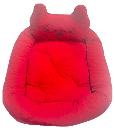 Süslüpati Kullanışlı Yıkanabilir Kumaş Silikon Elyaf Dolgulu Kedi Köpek Yatağı Kırmızı 52x56Cm
