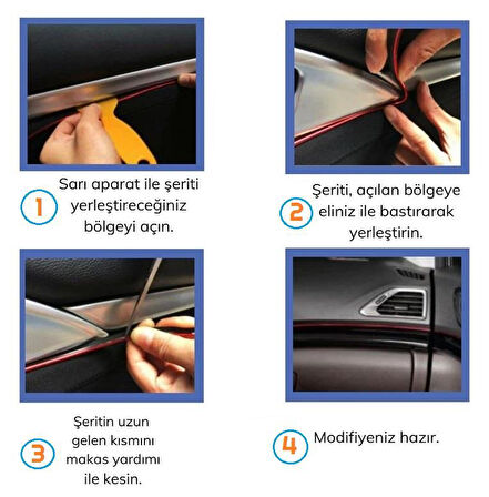 Zhltools Mavi Araba Oto Trim Dekorasyon Şeridi Kauçuk Elastik Kolay Kurulum 5 metre Şerit Bant