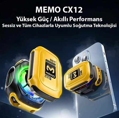 MEMO CX12 Yarı İletken Telefon Soğutucu Fan 2000mAh Manyetik Bağlantı Dijital Ekran RGB Işıklı