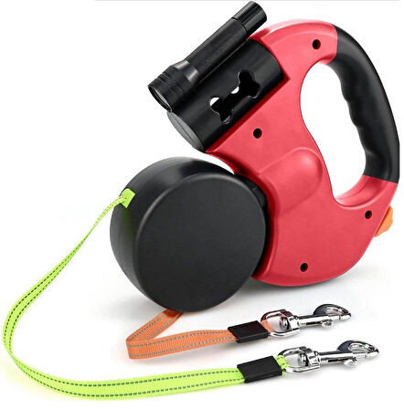 Süslüpati Çok Fonksiyonlu Çift Köpek Gezdirme Tasması Kırmızı