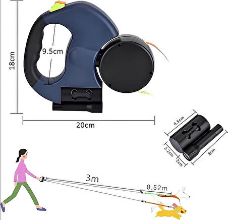 Süslüpati Çok Fonksiyonlu Çift Köpek Gezdirme Tasması Lacivert