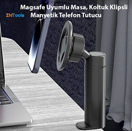 Zhltools Magsafe Uyumlu Masa Koltuk Klipsli Manyetik Telefon Tutucu
