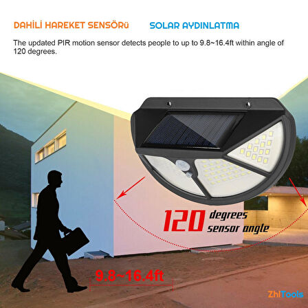Zhltools Güneş Enerjili Hareket Sensörlü 102 Led Bahçe Lambası Solar