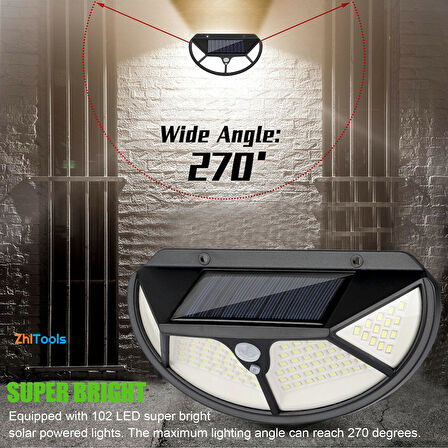 Zhltools Güneş Enerjili Hareket Sensörlü 102 Led Bahçe Lambası Solar
