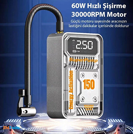 Zhltools 150psi Taşınabilir Araba yüksek güçlü elektrikli kablosuz lastik hava pompası