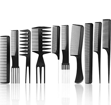 Zhltools 10 Parça Profesyonel Kuaför Tarak Seti - Saç Kesim, Ayırma, Şekillendirme ve Fön Tarağı