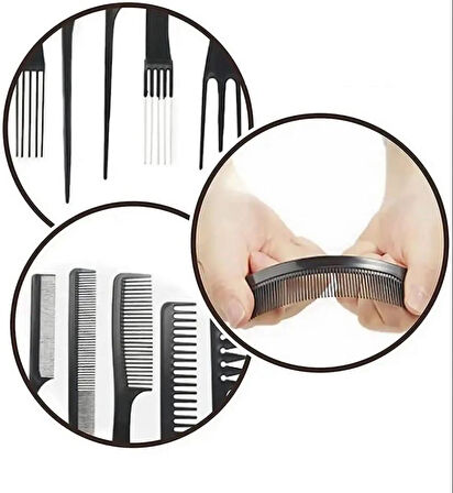 Zhltools 10 Parça Profesyonel Kuaför Tarak Seti - Saç Kesim, Ayırma, Şekillendirme ve Fön Tarağı