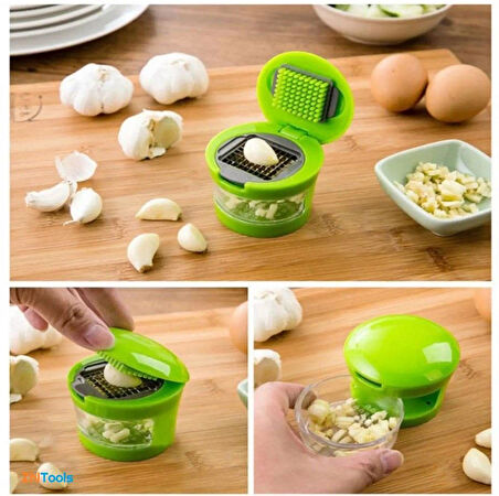 Zhltools 2 Farklı Bıçaklı Hazneli Kapaklı Pratik Sarımsak Soğan Rendesi