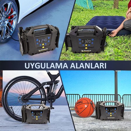 Zhltools Michelin MC34259 11.1Volt Li-ion 120PSI Ayarlanabilir Dijital Basınç Göstergeli Şarjlı Lastik Yatak Şişirme Pompası