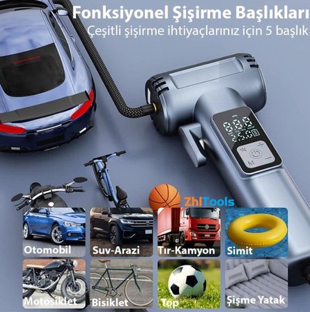 Zhltools ST-5530 Dijital Şarjlı Araç Lastik Hava Şişirme Pompası Power bank Penere Kırıcı