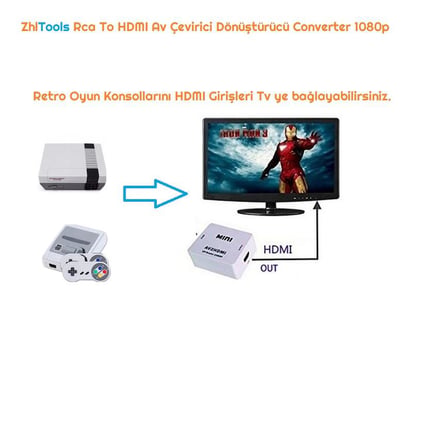 Zhltools Rca To HDMI Av Çevirici Dönüştürücü Converter 1080p 
