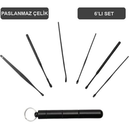 Sepetinegelsin 6 Parça Spiral Kulak Temizleme Seti- Paslanmaz Çelik Temizleme Seti