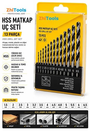 Zhltools 16 Parça HSS Matkap Ucu Seti Beton Ahşap Metal Delme