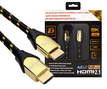 Gplus 8K60 4 Metre 60Hz 48 Gbps HDCP 2.3 DHDR VRR QMS 8K Ultra HDMI 2.1 eARC 26 AWG Örgülü Premium Kablo 4MT