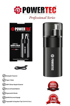 Powertec TR-504 Profesyonel Şarjlı Burun & Kulak Kılı Tıraş Makinesi (9600 RPM)