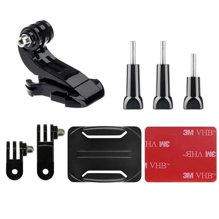 Gplus BS08KVJ 8 Parça Oval Zemin Kavisli Yüzey Vidalı J-Hook 3 Yollu Aksiyon Kamera Uyumlu 3M Yapışkan Motor Kask Bağlantı Seti