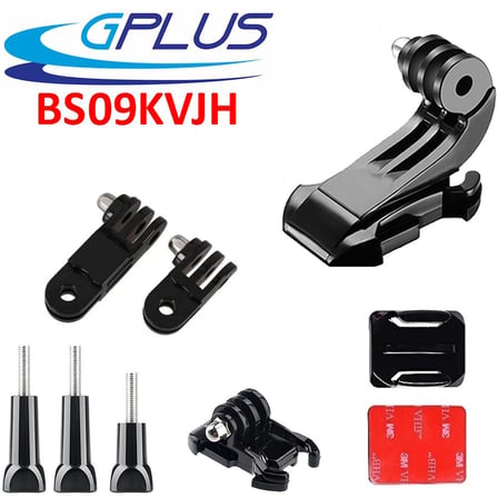 Gplus BS09KVJH 9 Parça Oval Zemin Kavisli Yüzey Vidalı J-Hook Hızlı Tak 3 Yollu Aksiyon Kamera Uyumlu 3M Yapışkanlı Motor Kask Bağlantı Seti