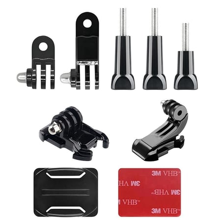 Gplus BS09KVJH 9 Parça Oval Zemin Kavisli Yüzey Vidalı J-Hook Hızlı Tak 3 Yollu Aksiyon Kamera Uyumlu 3M Yapışkanlı Motor Kask Bağlantı Seti