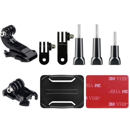 Gplus BS09KVJH 9 Parça Oval Zemin Kavisli Yüzey Vidalı J-Hook Hızlı Tak 3 Yollu Aksiyon Kamera Uyumlu 3M Yapışkanlı Motor Kask Bağlantı Seti