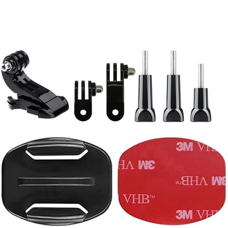 Gplus BS08YVJ 8 Parça Flat Zemin Düz Yüzey Vidalı J-Hook Açılı 3 Yollu Aksiyon Kamera Uyumlu 3M Yapışkanlı Motor Kask Bağlantı Seti