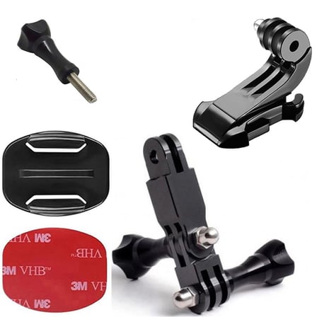 Gplus BS08YVJ 8 Parça Flat Zemin Düz Yüzey Vidalı J-Hook Açılı 3 Yollu Aksiyon Kamera Uyumlu 3M Yapışkanlı Motor Kask Bağlantı Seti