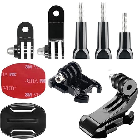 Gplus BS09YVJH 9 Parça Flat Zemin Düz Yüzey Vidalı J-Hook Açılı Hızlı Tak 3 Yollu Aksiyon Kamera Uyumlu 3M Yapışkanlı Motor Kask Bağlantı Seti