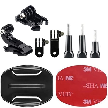 Gplus BS09YVJH 9 Parça Flat Zemin Düz Yüzey Vidalı J-Hook Açılı Hızlı Tak 3 Yollu Aksiyon Kamera Uyumlu 3M Yapışkanlı Motor Kask Bağlantı Seti