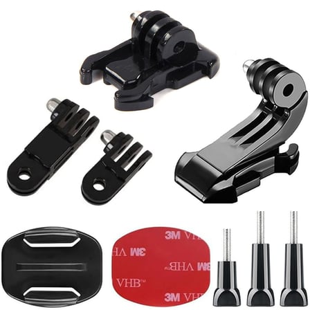 Gplus BS09YVJH 9 Parça Flat Zemin Düz Yüzey Vidalı J-Hook Açılı Hızlı Tak 3 Yollu Aksiyon Kamera Uyumlu 3M Yapışkanlı Motor Kask Bağlantı Seti