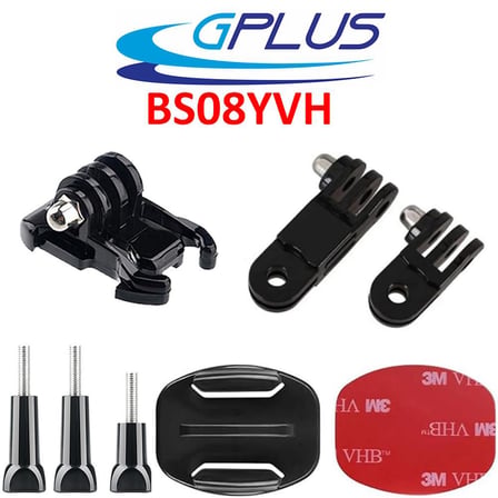 Gplus BS08YVH 8 Parça Flat Zemin Düz Yüzey Vidalı Hızlı Tak 3 Yollu Aksiyon Kamera Uyumlu 3M Yapışkan Motor Kask Bağlantı Seti