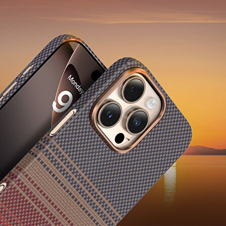 Fuchsia iPhone 16 Pro Max Kevlar Manyetik Şarj Uyumlu Kılıf