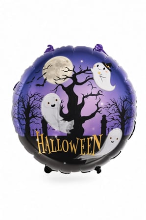 Halloween Folyo Balon Hayalet Ağacı Yuvarlak 45x45 cm Cadılar Bayramı Parti Süsü Dekorasyon Balonu