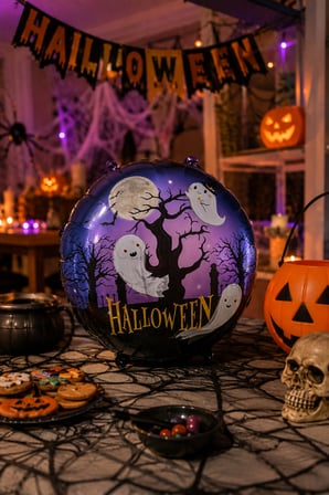 Halloween Folyo Balon Hayalet Ağacı Yuvarlak 45x45 cm Cadılar Bayramı Parti Süsü Dekorasyon Balonu