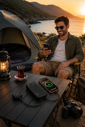 22.5W Hızlı Şarj 20.000 mAh Powerbank Dahili USB-C & Lightning Kablolu Dijital Göstergeli Taşınabilir Harici Batarya