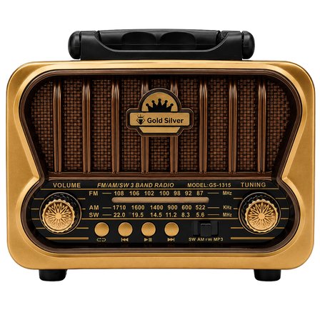 Gold Silver GS-1315 Nostaljik Retro Radyo - Güneş Enerjili, Bluetooth/USB/TF Kart Destekli 3 Band Hoparlör