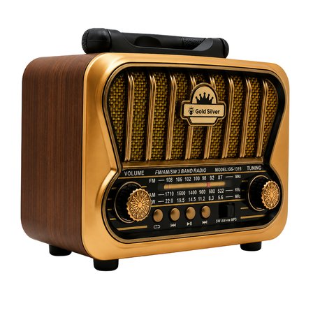 Gold Silver GS-1315 Nostaljik Retro Radyo - Güneş Enerjili, Bluetooth/USB/TF Kart Destekli 3 Band Hoparlör