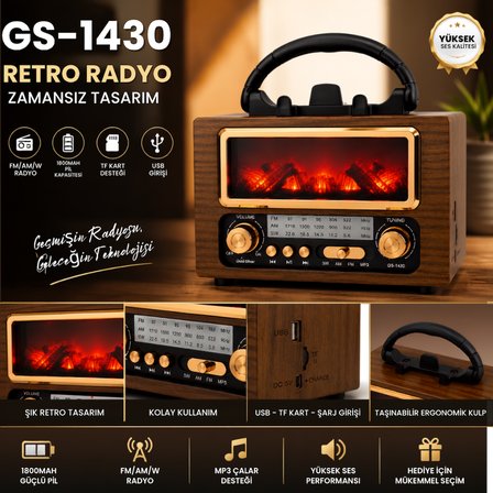 Gold Silver GS-1430 Şömine Görsel Efektli Retro Radyo Geçmişin Radyosu, Geleceğin Teknolojisi