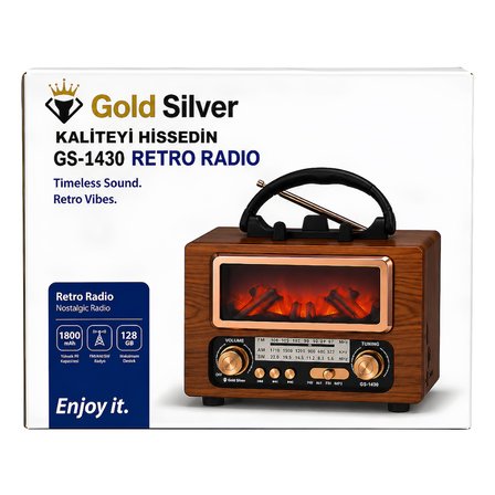 Gold Silver GS-1430 Şömine Görsel Efektli Retro Radyo Geçmişin Radyosu, Geleceğin Teknolojisi