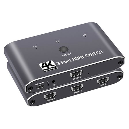 Gplus 4K321M 3 Port HDMI 2.0 4K 60Hz HDR HDCP 2.2  EDID CEC Metal Switch
