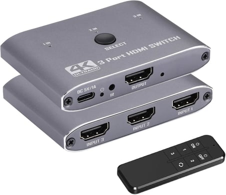 Gplus 4K321M 3 Port HDMI 2.0 4K 60Hz HDR HDCP 2.2  EDID CEC Metal Switch