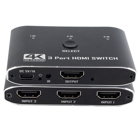 Gplus 4K321M 3 Port HDMI 2.0 4K 60Hz HDR HDCP 2.2  EDID CEC Metal Switch