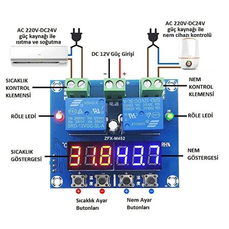 YATE10 M452-12V 10A Sıcaklık ve Nem Kontrol Cihazı