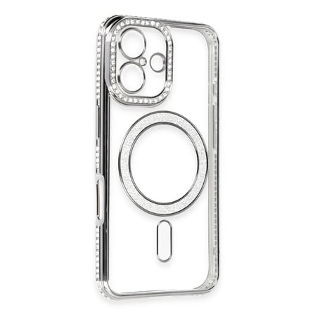 Apple iPhone 16 Kılıf Joke Simli Magneticsafe Kılıf - Gri