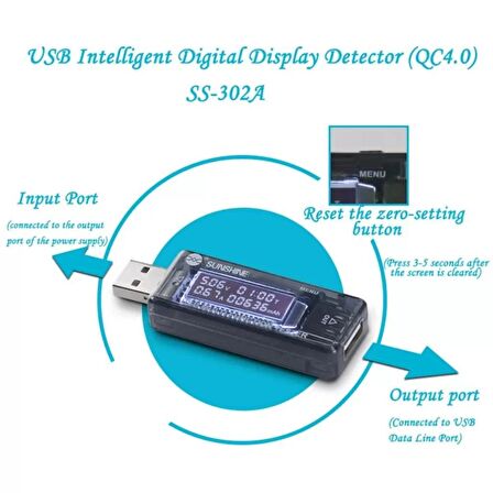 Usb Şarj Akım Voltaj Test Cihazı Usb Arıza Tespit Cihazı SS-302A