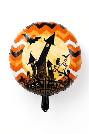 Halloween Folyo Balon Şatolu 45x45 cm Cadılar Bayramı Parti Süsü Yuvarlak Temalı Dekorasyon Balonu