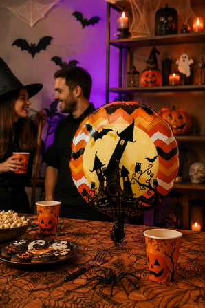 Halloween Folyo Balon Şatolu 45x45 cm Cadılar Bayramı Parti Süsü Yuvarlak Temalı Dekorasyon Balonu