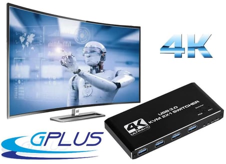 Gplus 4KVM421 KVM Switch 2x1 HDMI 4K USB 3.0 HDCP 2.3 HDR10 EDID