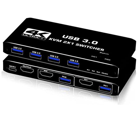 Gplus 4KVM421 KVM Switch 2x1 HDMI 4K USB 3.0 HDCP 2.3 HDR10 EDID