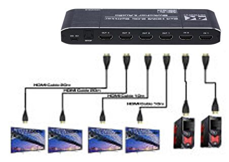 Gplus 4K224A HDMI 2.0 4K HDR10 HDCP2.2 Ses Ayrıştırıcılı Splitter