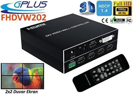 Gplus FHDVW202M 2x2 Video Wall Controller 4 Ekran TV Genişletici