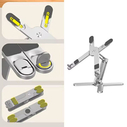 Venture VNT-8001 Ayarlanabilir Katlanabilir 15.6" Alüminyum 360° Döner Başlıklı, Yükseklik ve Eğim Ayarlı, Kaymaz Yüzeyli Notebook Stant Kılıflı